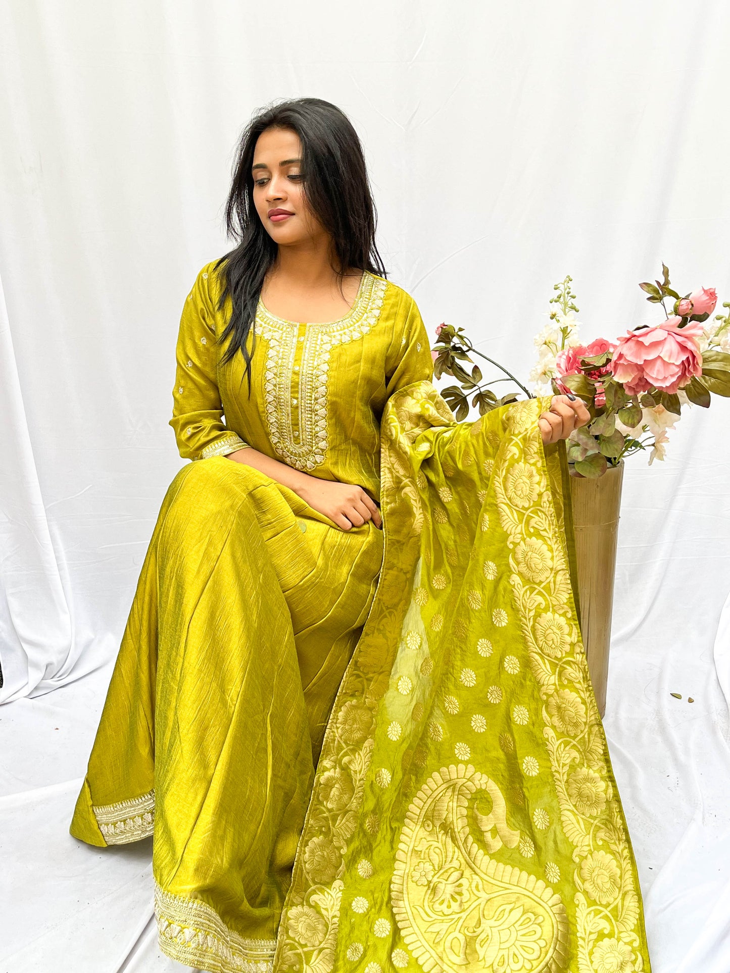 BROCADE EMBROIDERED DRESS AND DUPUTTA (no pants) BESU INDIA