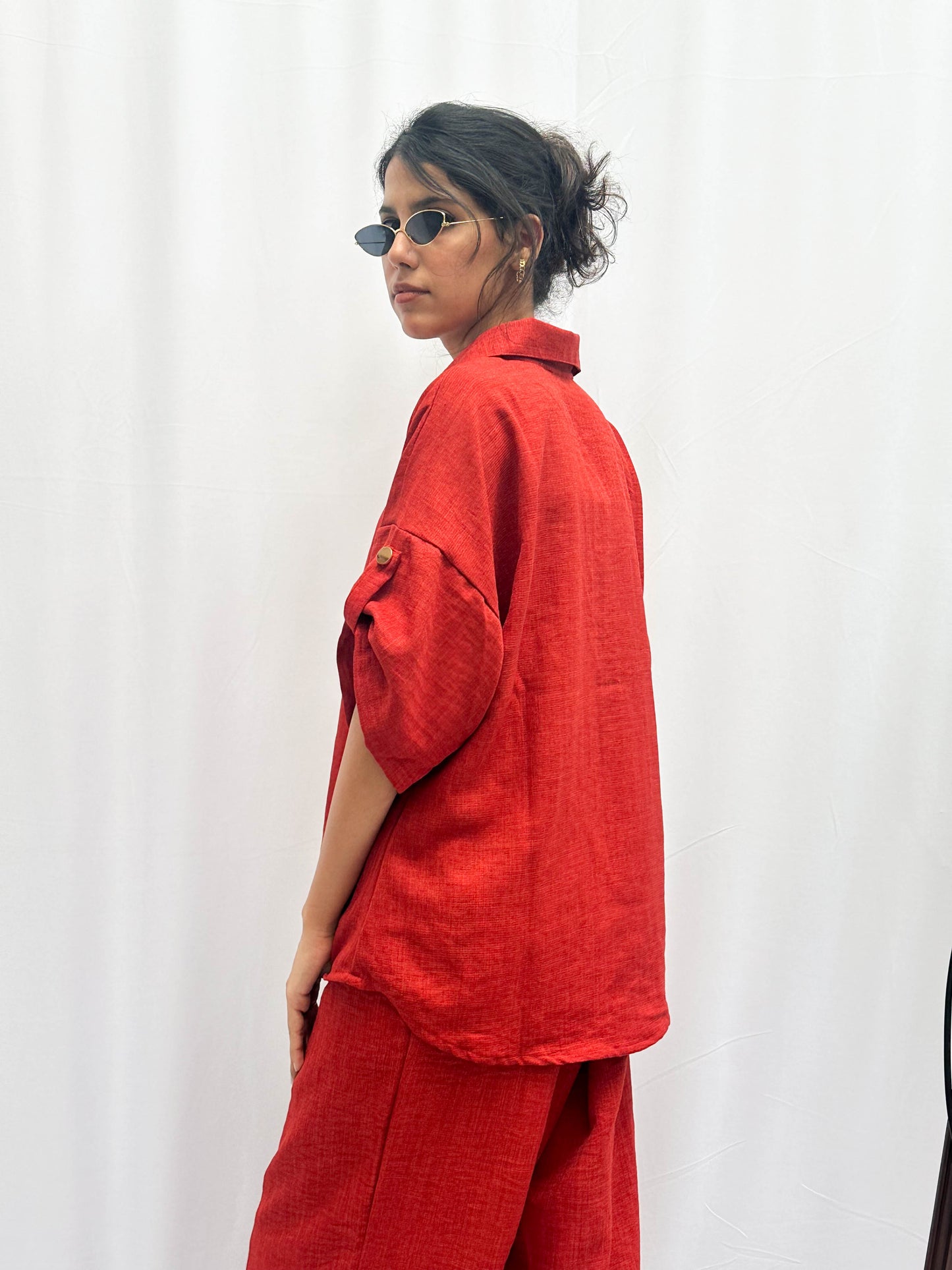 BURNT ORANGE FUN CO-ORDS WITH GOLD BUTTONS BESU INDIA