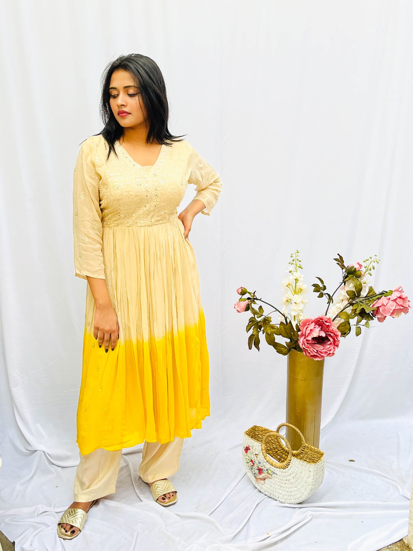 EMBROIDERED OMBRÉ DRESS WITH DUPUTTA (no pants) BESU INDIA
