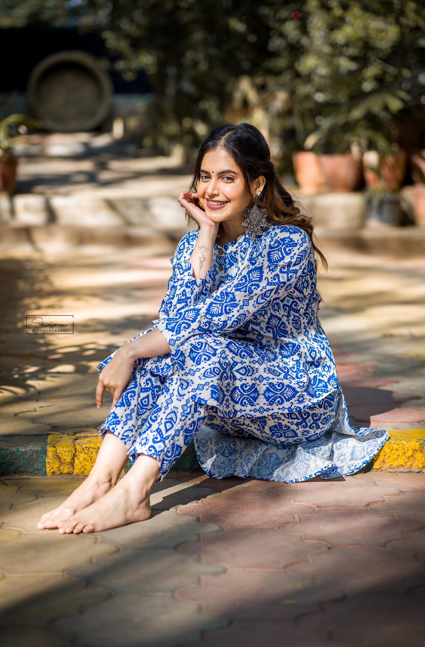 BALINESE PRINT INDIGO COLOUR COTTON KURTA TOP BESU INDIA