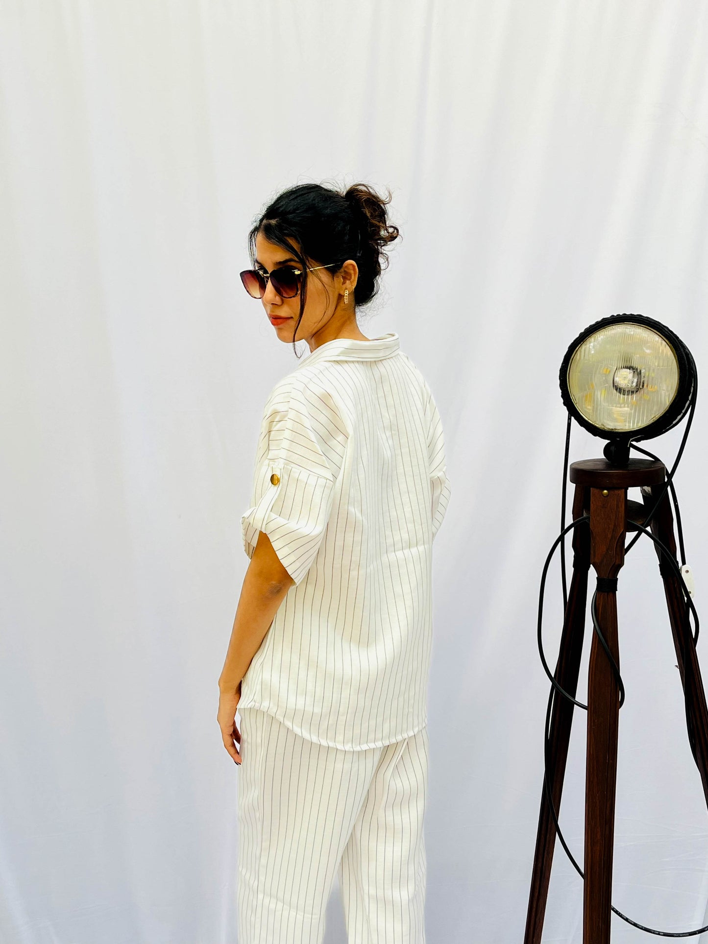 BLACK ON WHITE STRIPED LINEN CO-ORD BESU INDIA