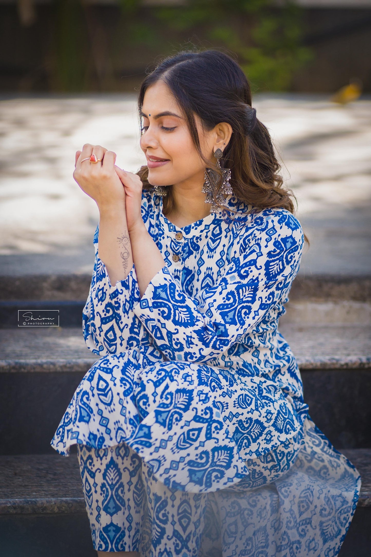 BALINESE PRINT INDIGO COLOUR COTTON KURTA TOP BESU INDIA