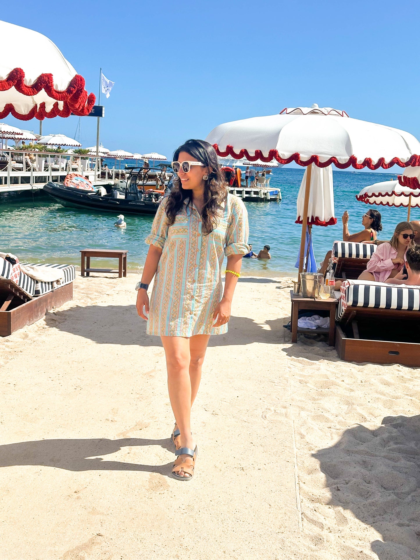 CANNES BLUE FLORAL PRINT SHIRT DRESS / KURTA TOP BESU INDIA