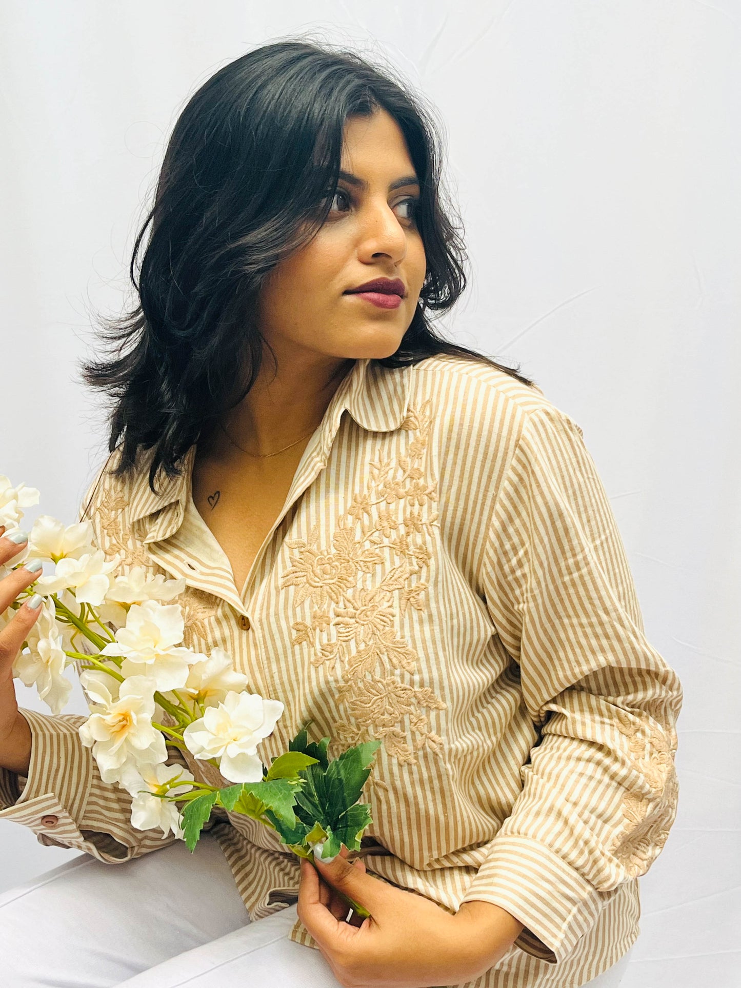 STRIPED COTTON SHIRT WITH THREAD EMBROIDERY BESU INDIA