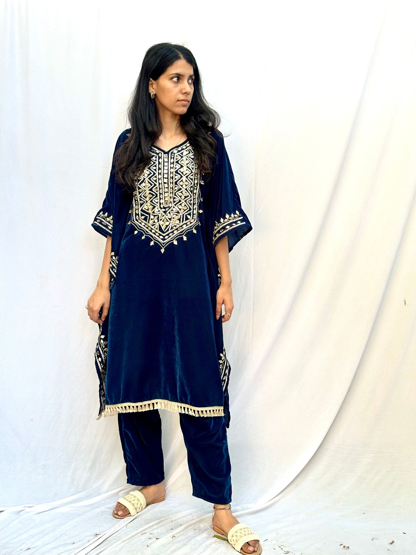 ROYAL BLUE VELVET KAFTAN BESU INDIA