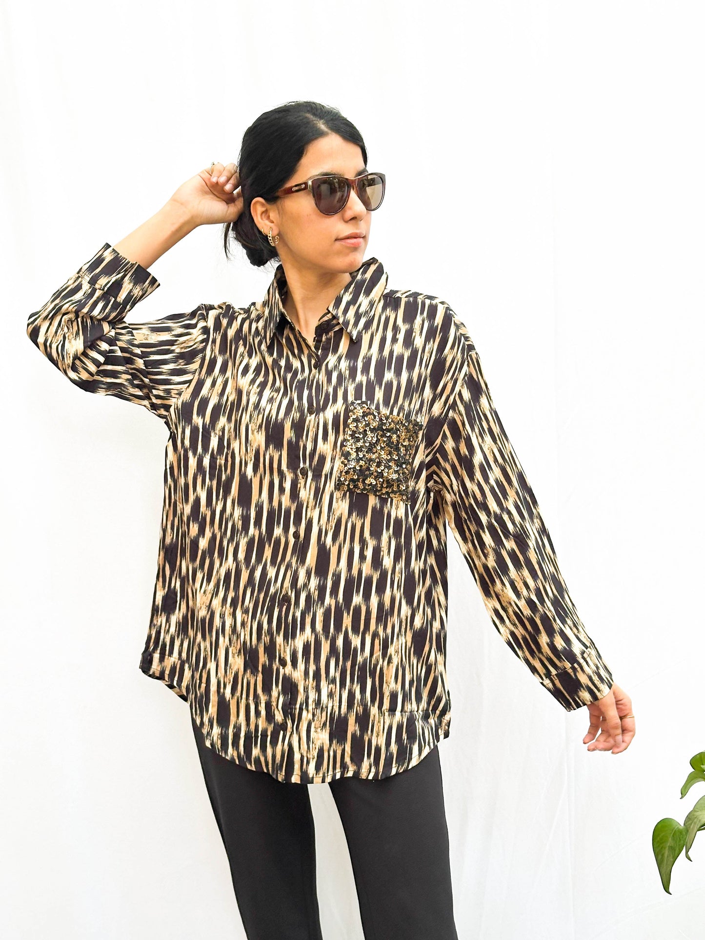 ANIMAL PRINT COTTON SHIRT WITH SEQUINS POCKETS BESU INDIA