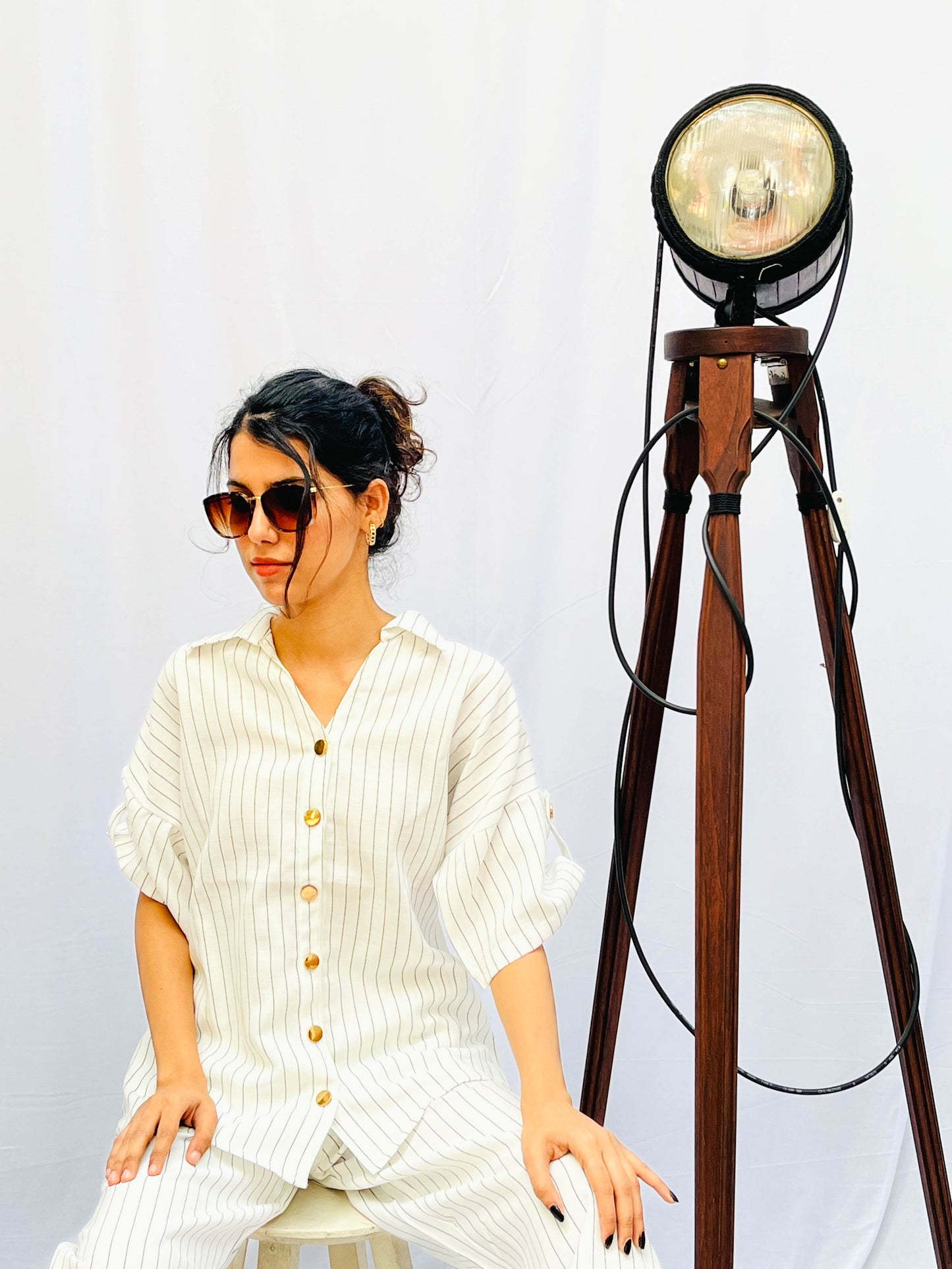 BLACK ON WHITE STRIPED LINEN CO-ORD BESU INDIA