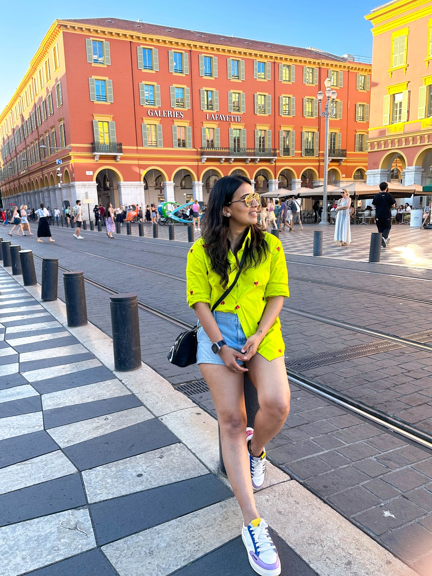 NEON GREEN HEART EMBROIDERED COTTON SHIRT BESU INDIA
