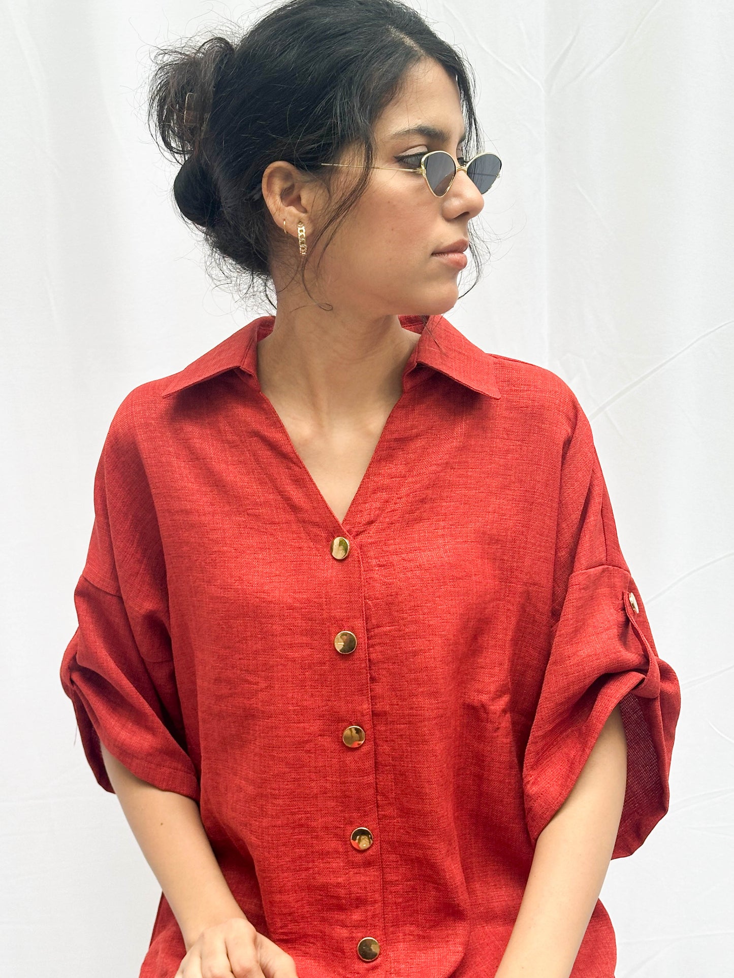 BURNT ORANGE FUN CO-ORDS WITH GOLD BUTTONS BESU INDIA