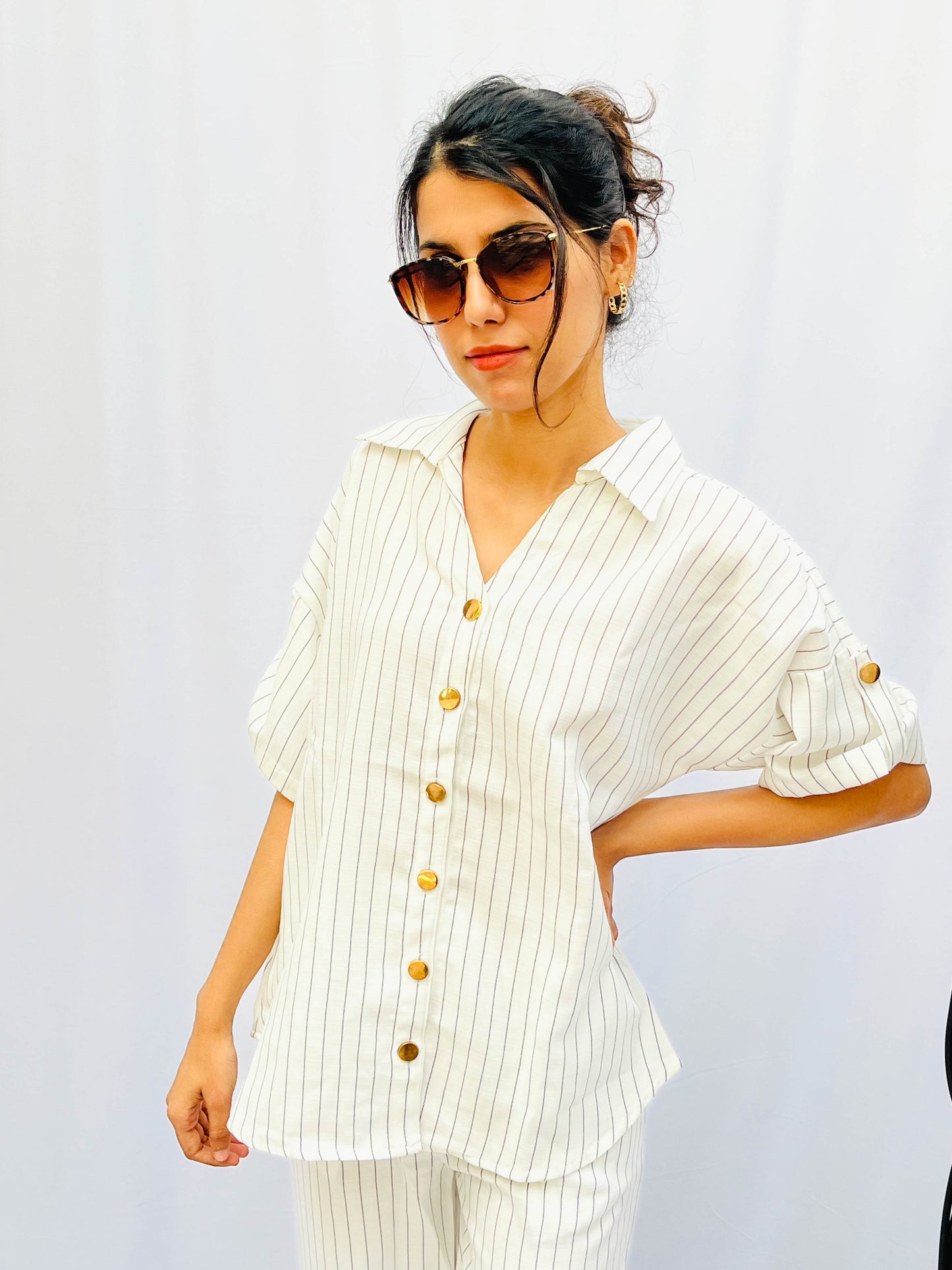 BLACK ON WHITE STRIPED LINEN CO-ORD BESU INDIA