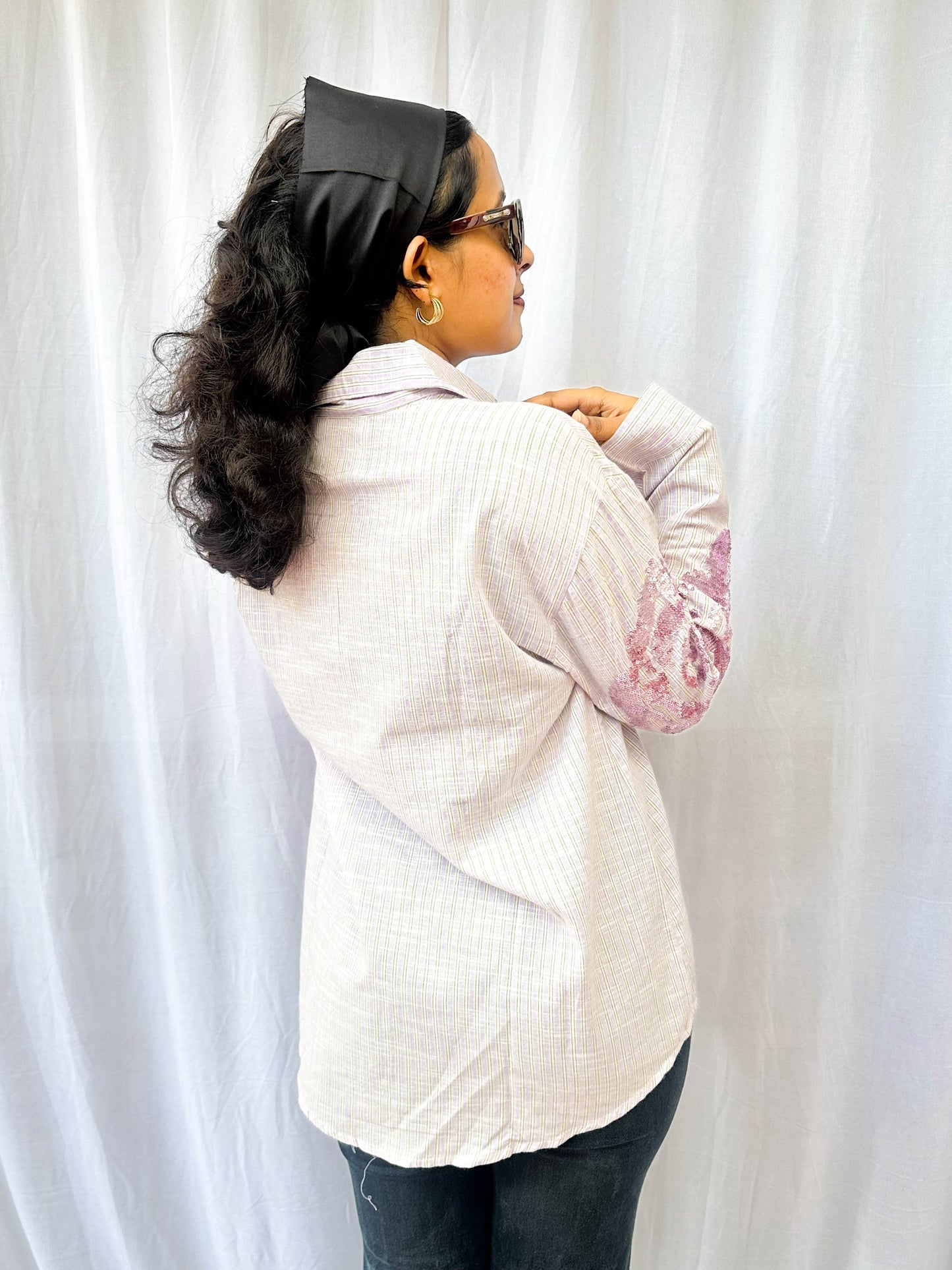 LIGHT LAVENDER STRIPED SHIRT WITH SEQUINS EMBROIDERY BESU INDIA