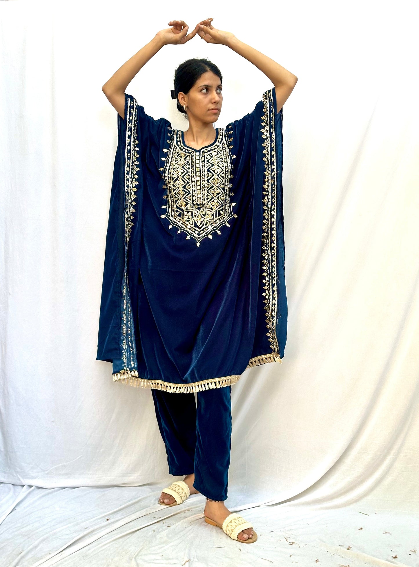 ROYAL BLUE VELVET KAFTAN BESU INDIA