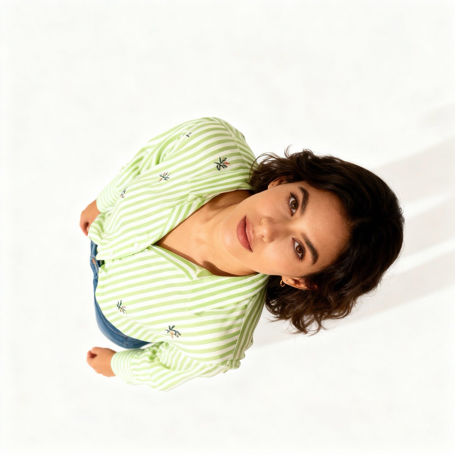 LIGHT GREEN STRIPED EMBELLISHED COTTON SHIRT BESU INDIA