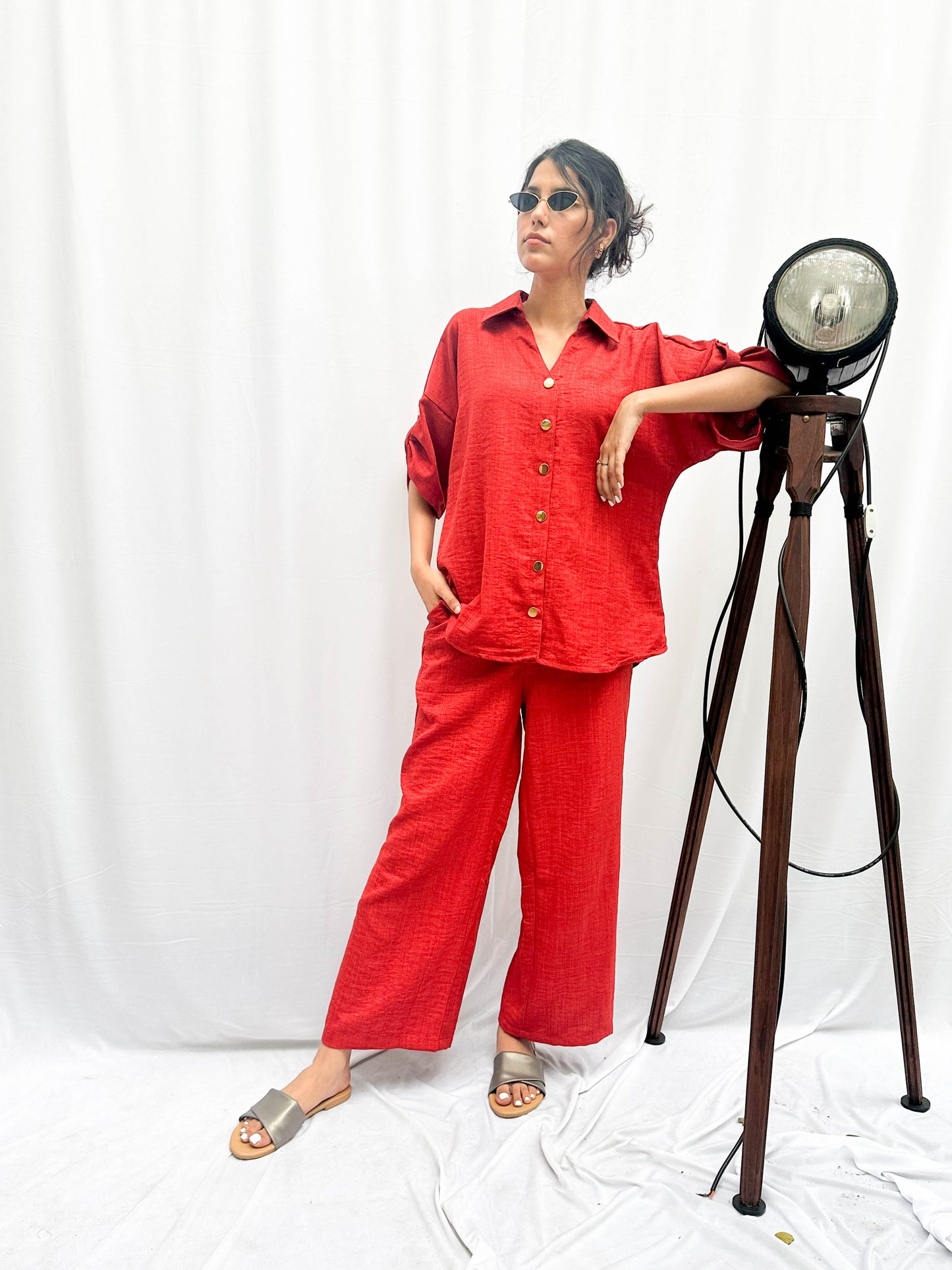 BURNT ORANGE FUN CO-ORDS WITH GOLD BUTTONS BESU INDIA