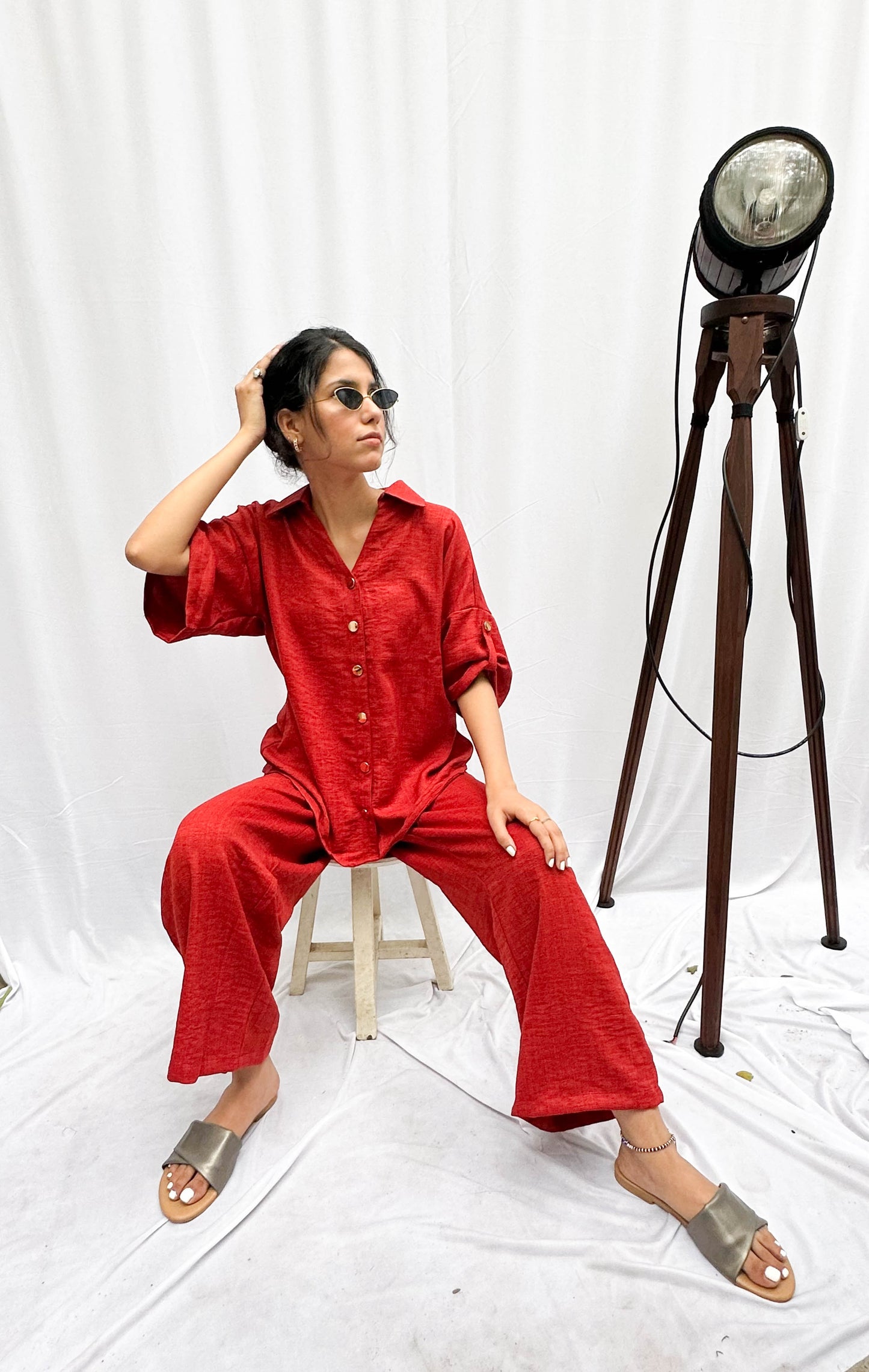 BURNT ORANGE FUN CO-ORDS WITH GOLD BUTTONS BESU INDIA