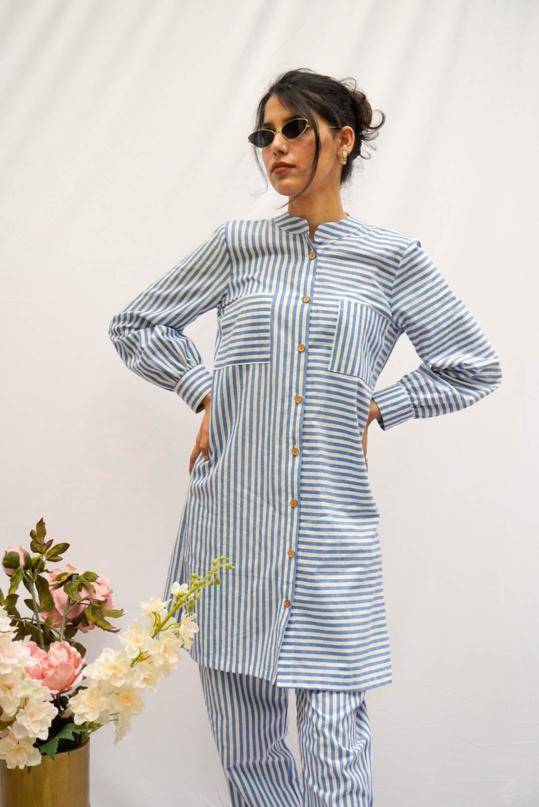 FAMOUS BLUE STRIPED COTTON CO-ORDS BESU INDIA