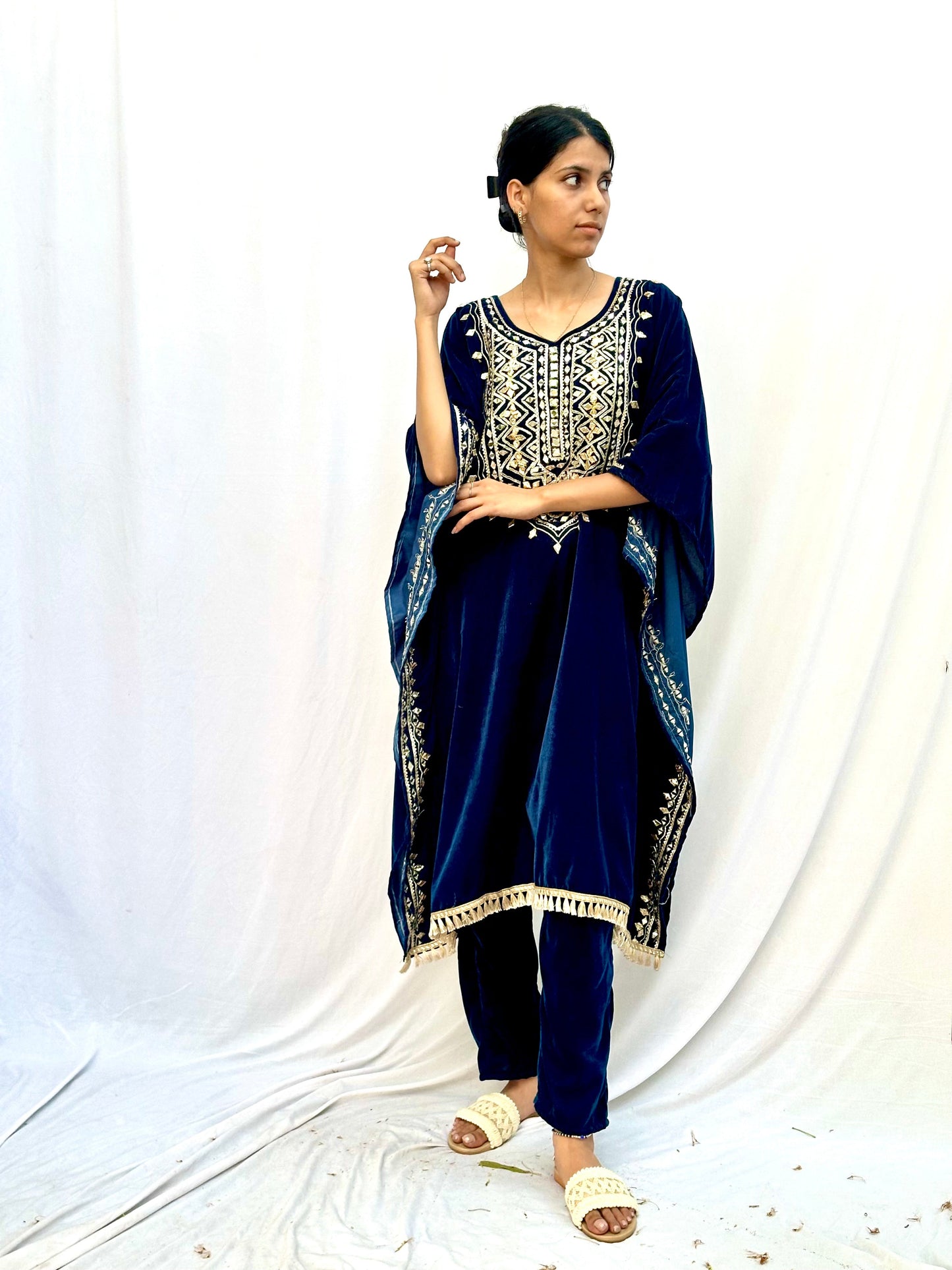 ROYAL BLUE VELVET KAFTAN BESU INDIA