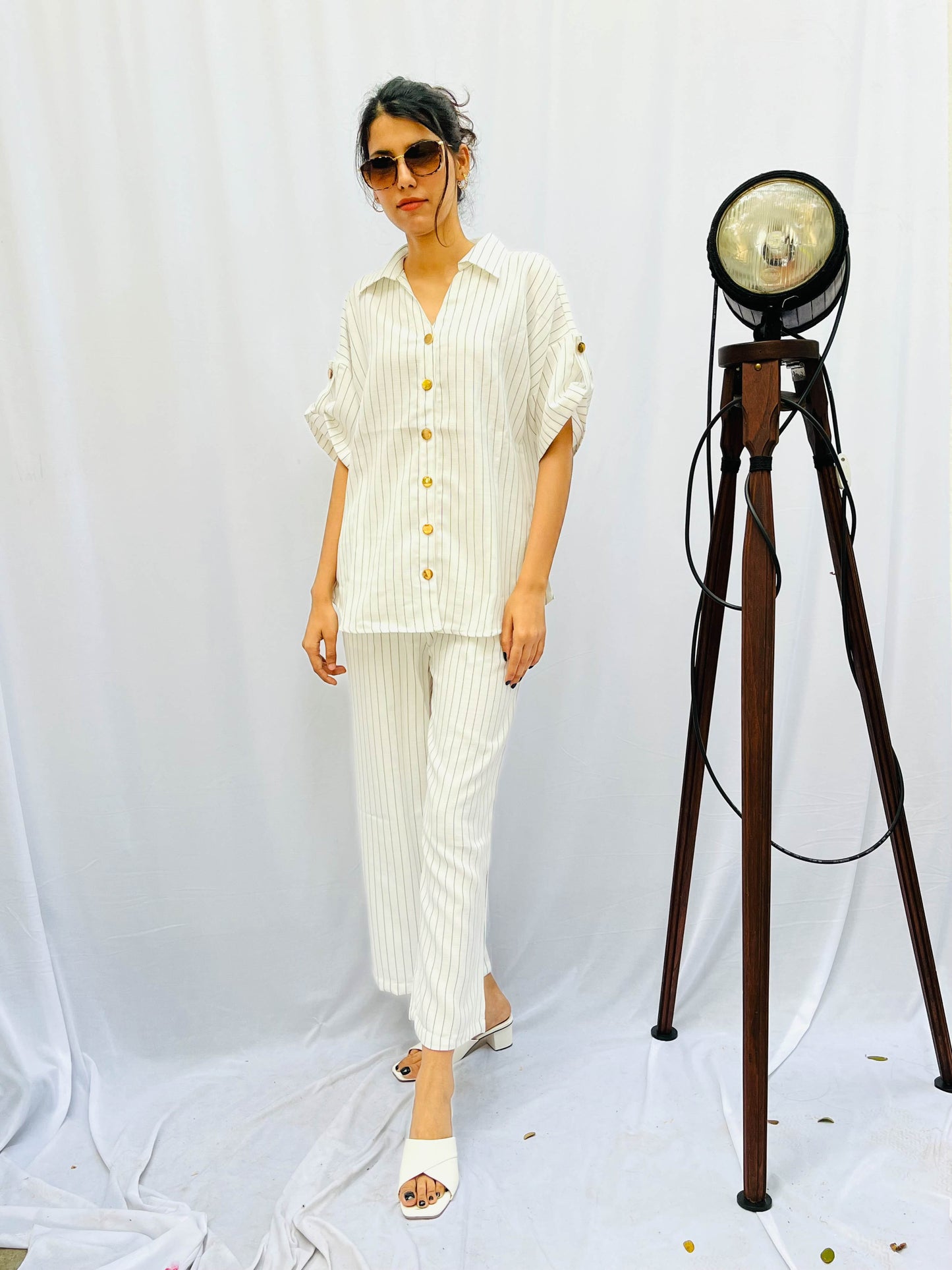 BLACK ON WHITE STRIPED LINEN CO-ORD BESU INDIA