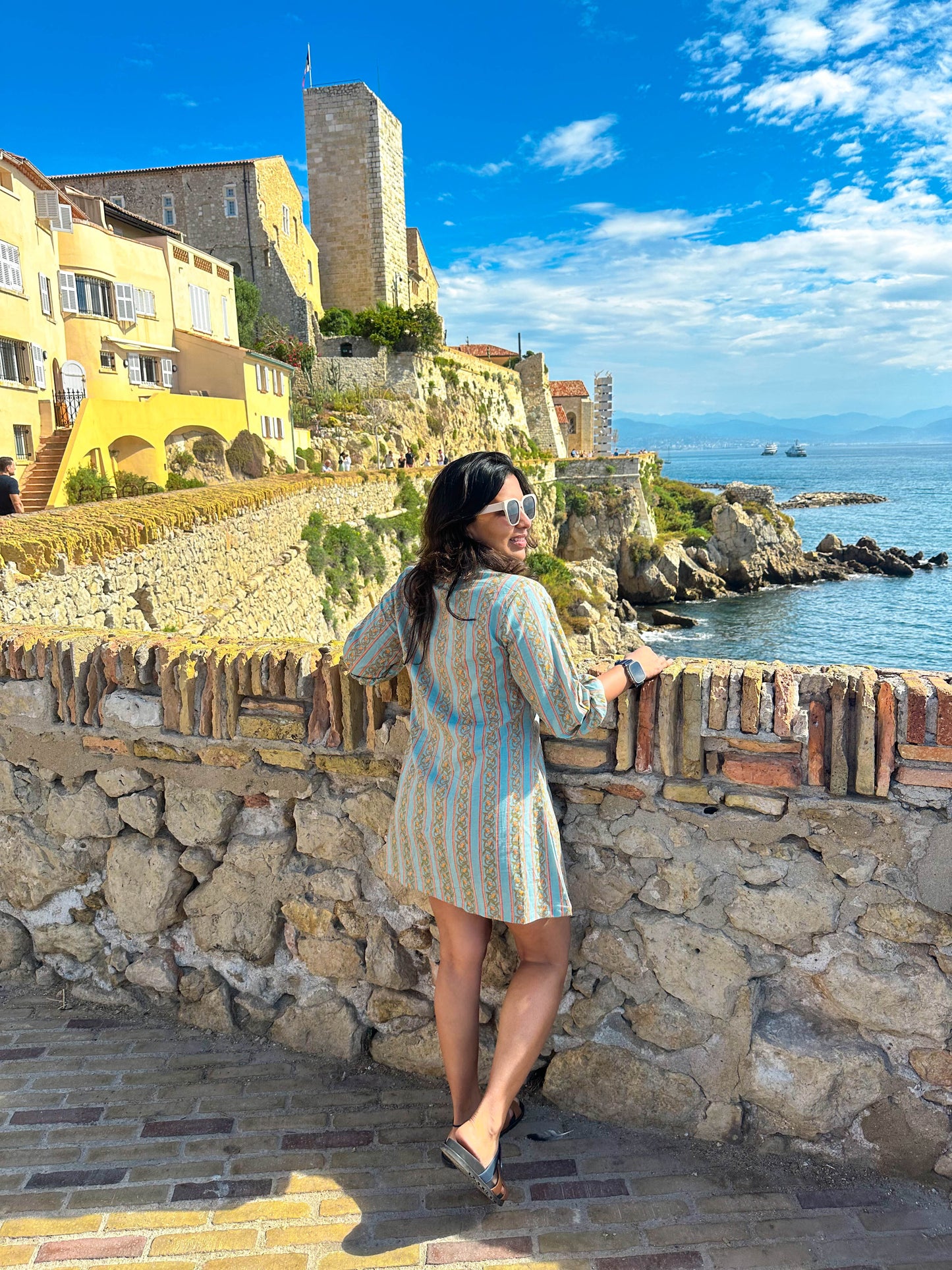 CANNES BLUE FLORAL PRINT SHIRT DRESS / KURTA TOP BESU INDIA