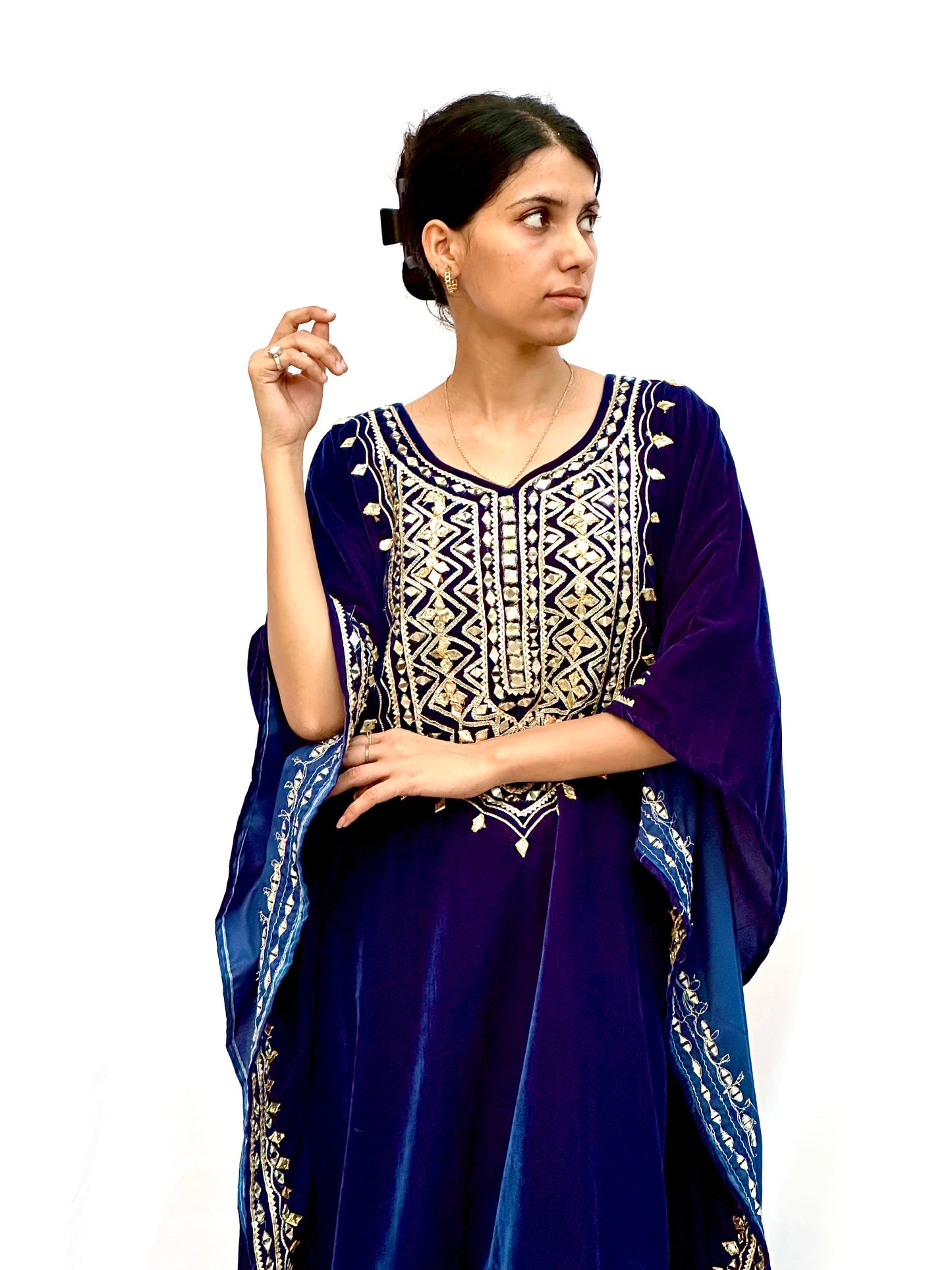 ROYAL BLUE VELVET KAFTAN BESU INDIA
