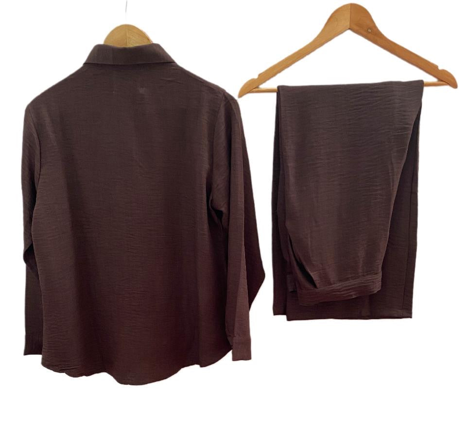 DEEP CHOCOLATE BROWN COTTON EMBELLISHED CLASSIC CO-ORD BESU INDIA