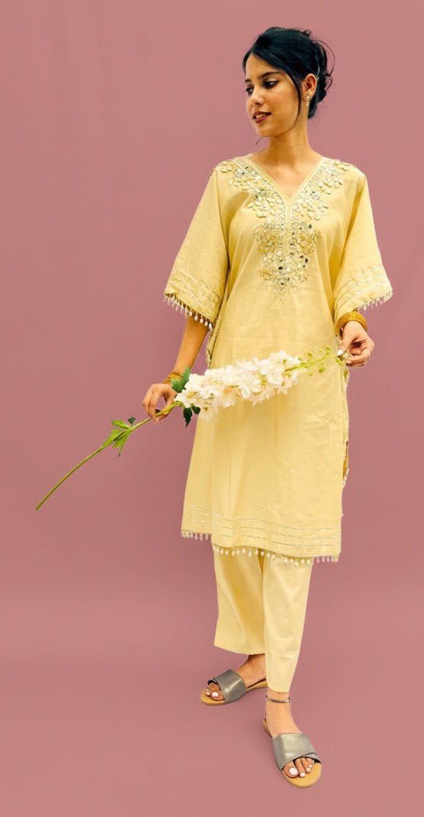 CREAM KHAFTAN WITH PANTS BESU INDIA
