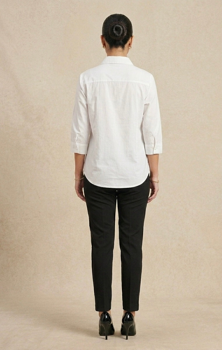 WHITE SHIRT WITH COLOURFUL FLOWERS PATCHWORK BESU INDIA