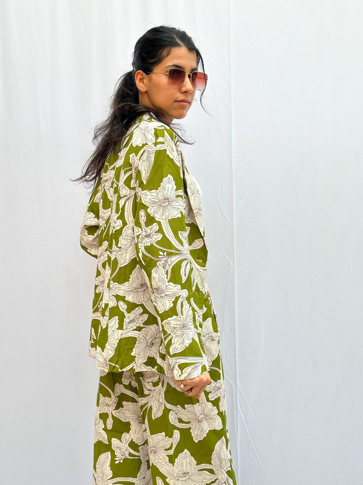 FLORAL PRINT COTTON BLAZER AND PANT SET BESU INDIA