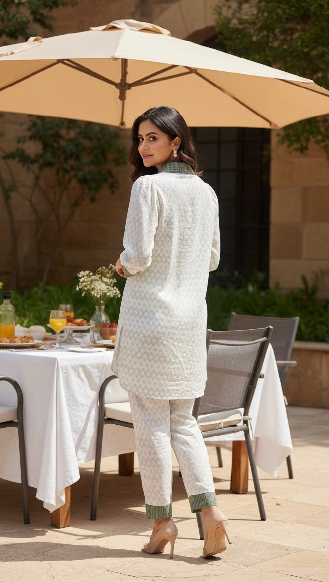 SILVER PATTERN PRINT KURTA CO-ORD SET BESU INDIA