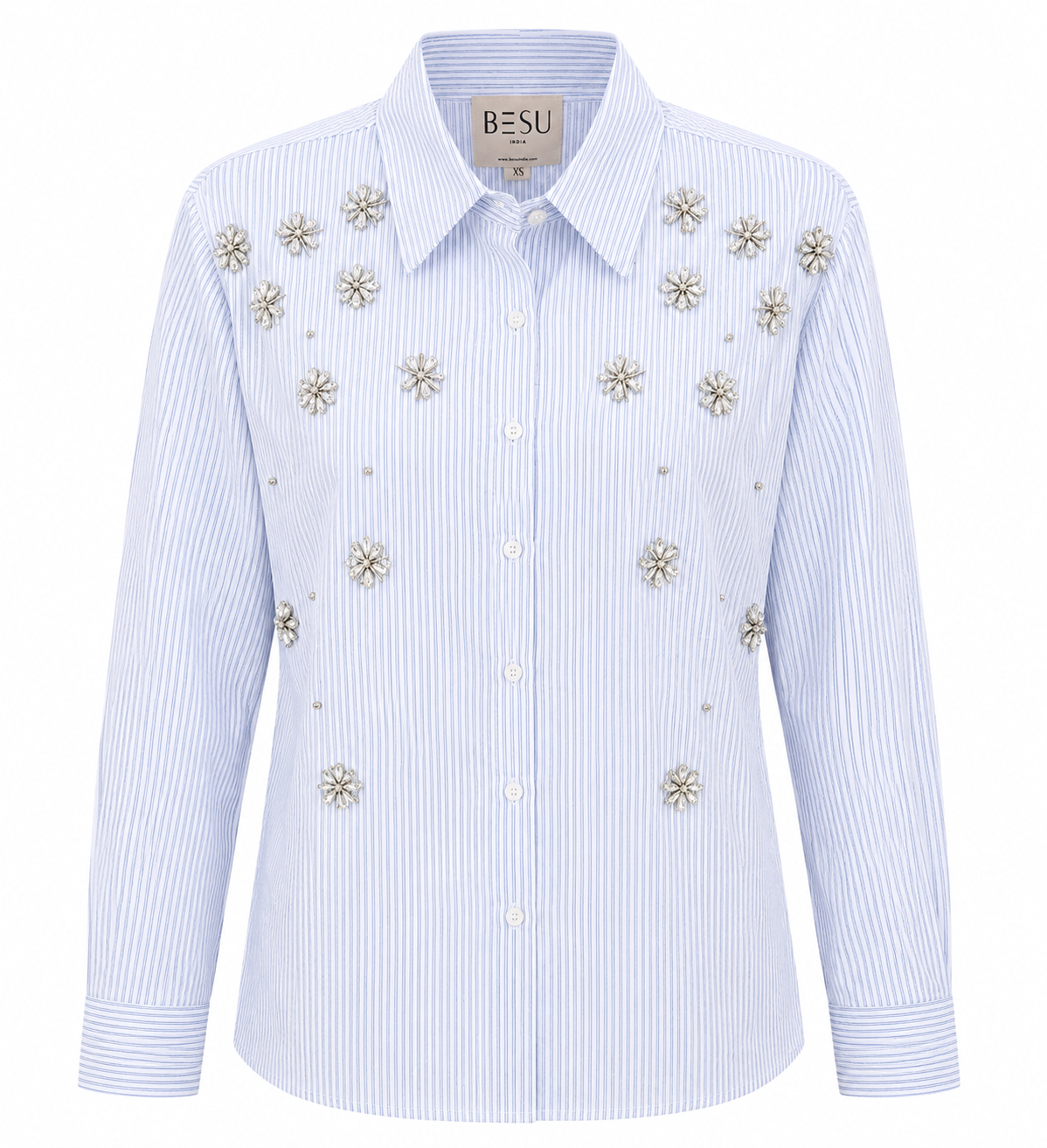 CRYSTAL BLOOM EMBELLISHED STRIPED SHIRT BESU INDIA