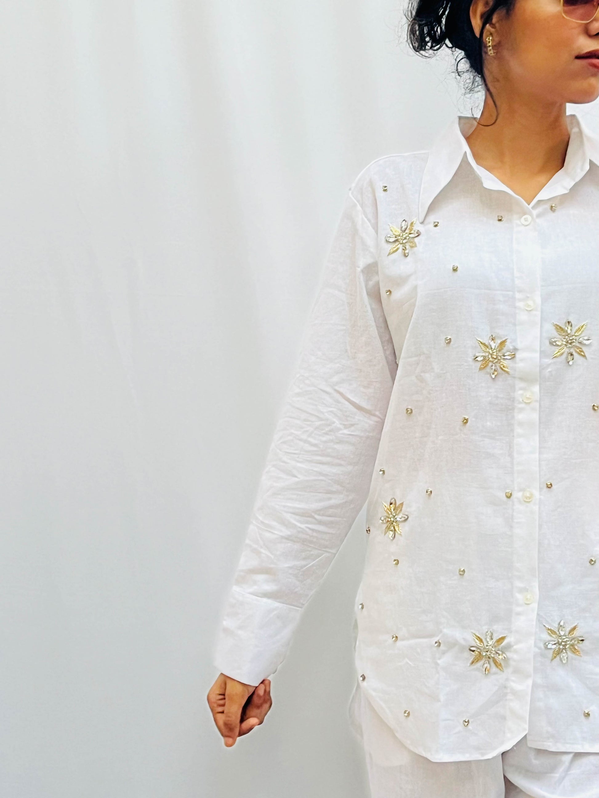 WHITE LINEN EMBELLISHED CLASSIC CO-ORD BESU INDIA