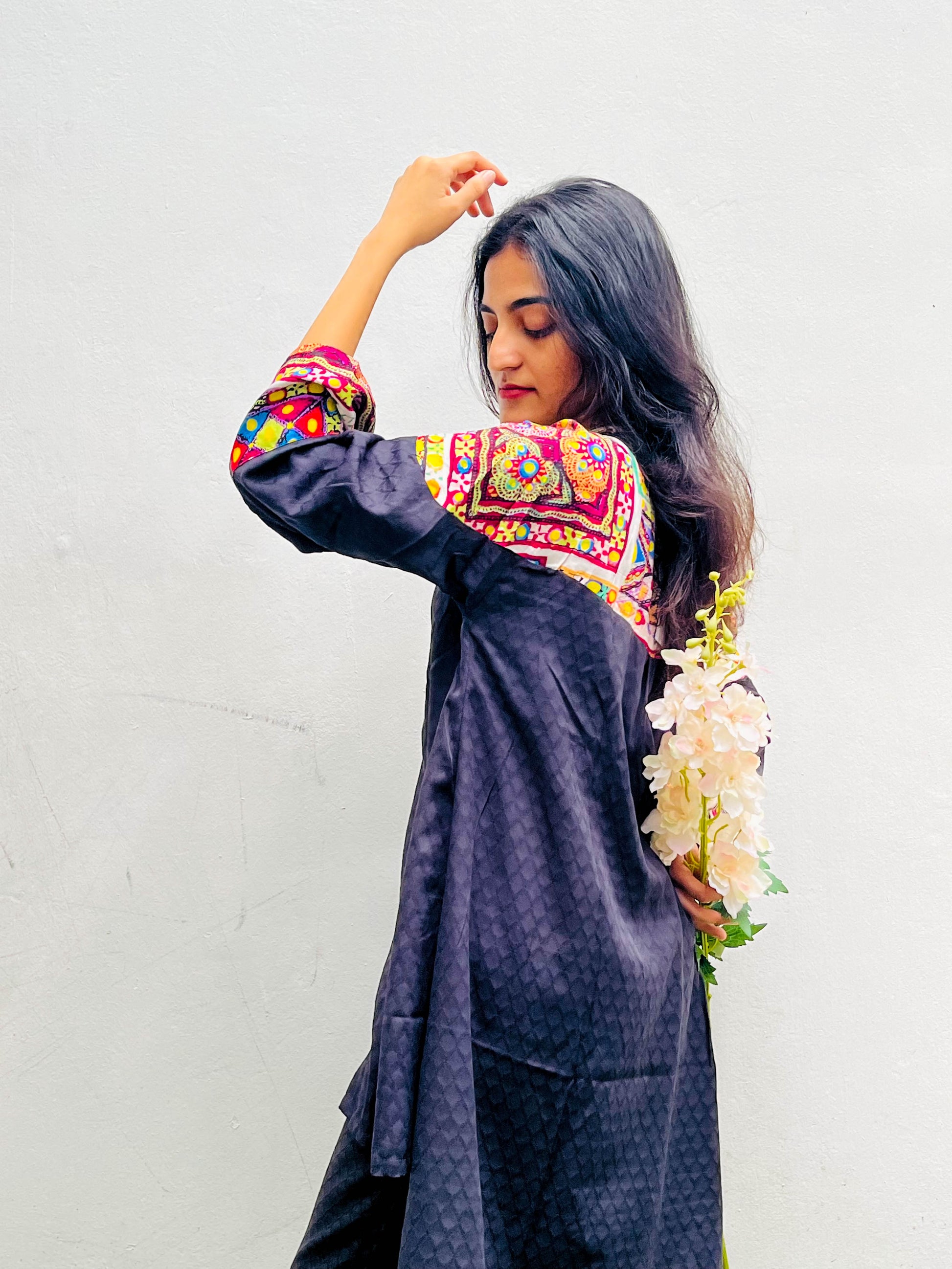 BLACK COTTON PATCH WORK CO-ORD / KURTA SET BESU INDIA