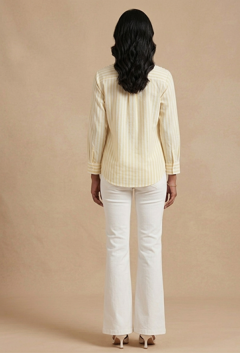 YELLOW STRIPED SHIRT WITH BEADED EMBROIDERY BESU INDIA