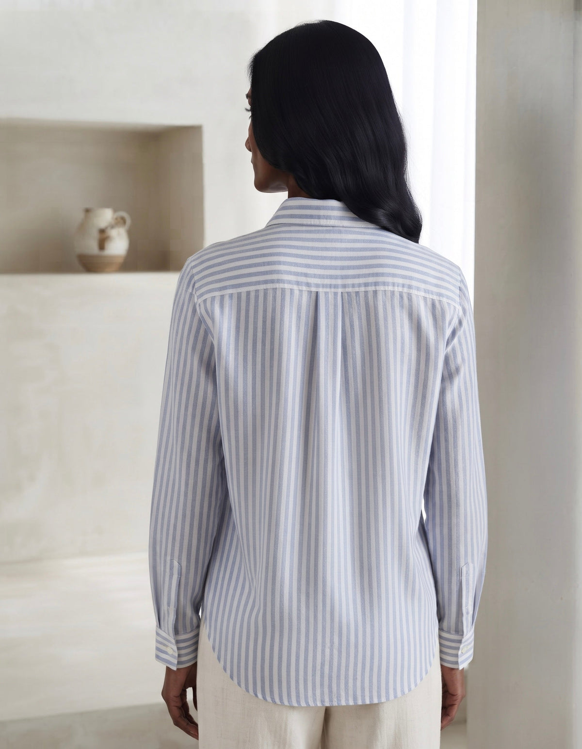 NAVY BLUE STRIPED EMBROIDERED SHIRT BESU INDIA