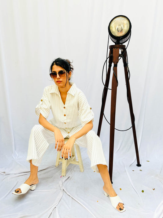 BLACK ON WHITE STRIPED LINEN CO-ORD BESU INDIA