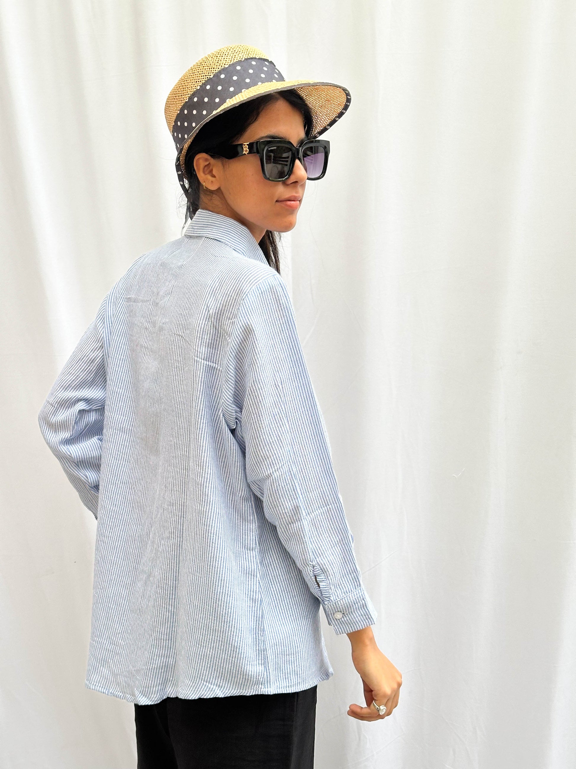 LIGHT BLUE COTTON SHIRT WITH EMBROIDERED PATCHWORK BESU INDIA