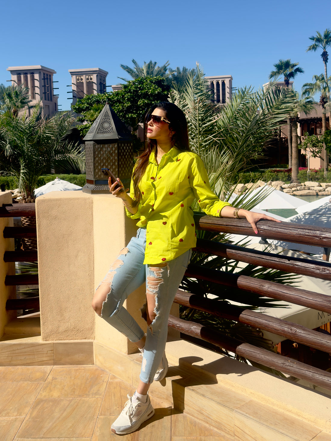 ACTOR NIMIKA RATNAKAR IN OUR NEON GREEN HEART EMBROIDERED SHIRT