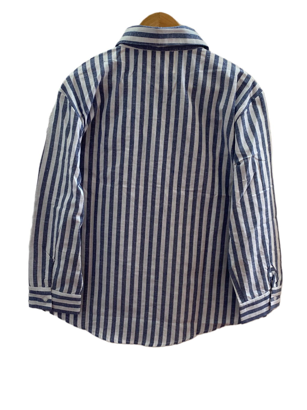 BLUE AND WHITE STRIPED SHIRT WITH SEQUINS HAND EMBROIDERY BESU INDIA