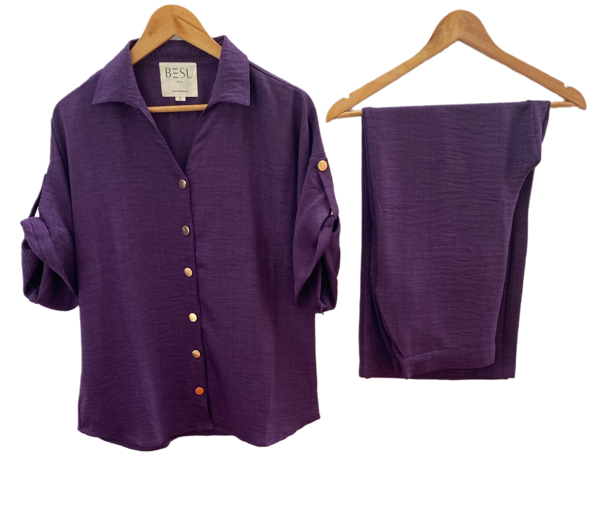 PURPLE CO-ORD SET WITH GOLD BUTTONS BESU INDIA