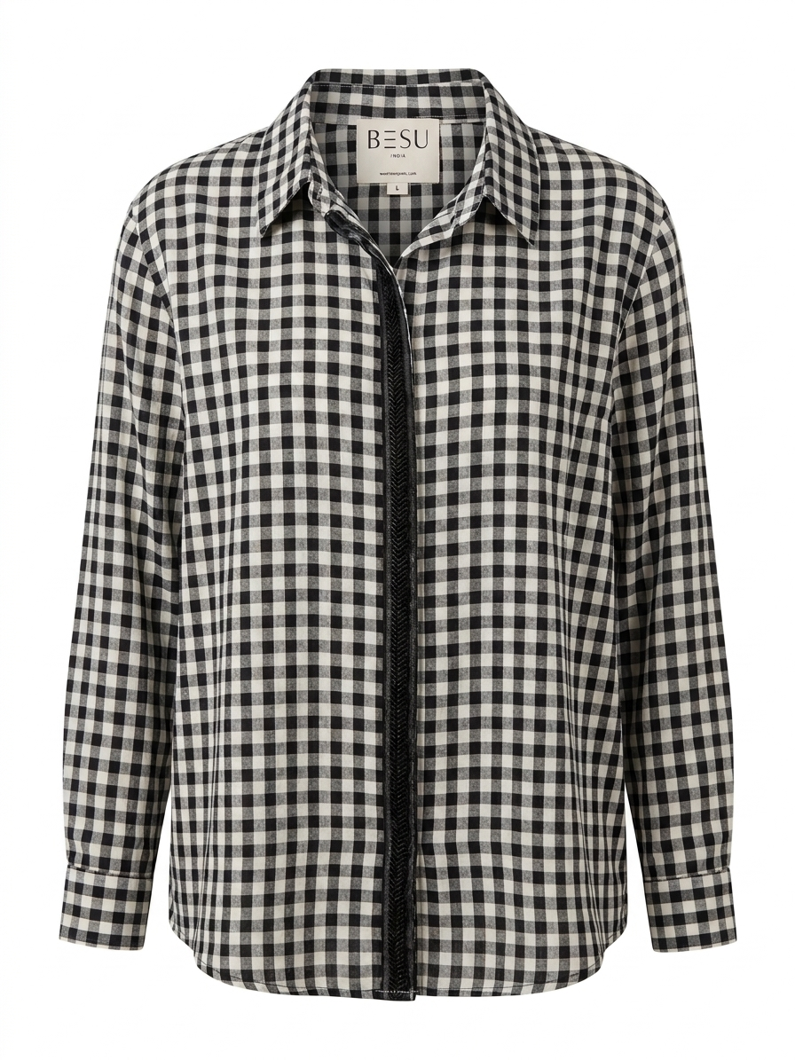 BLACK CHECKS SHIRT WITH EMBROIDERED PLACKET BESU INDIA