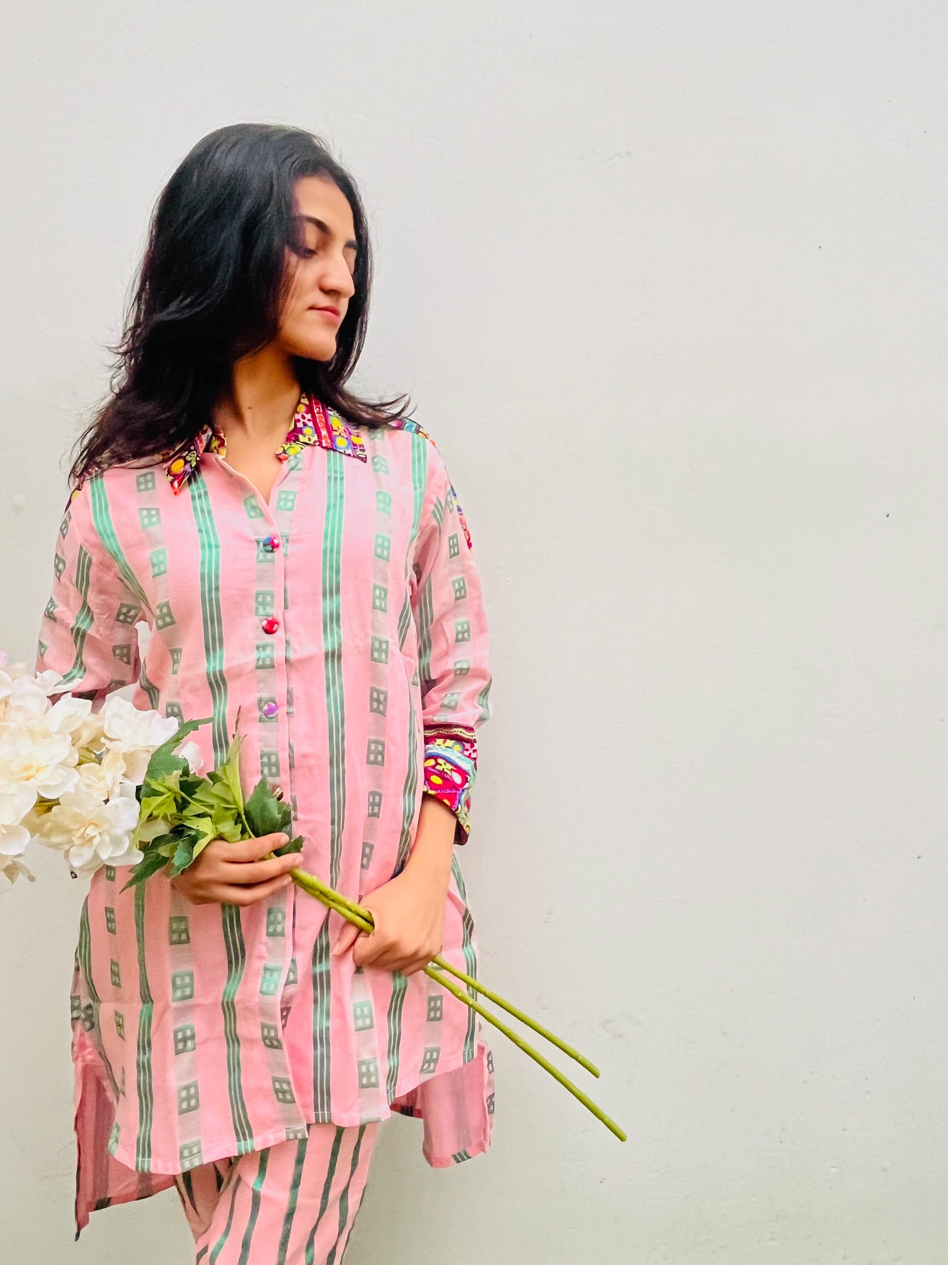 LIGHT PINK PATCH WORK COTTON CO-ORD SET BESU INDIA