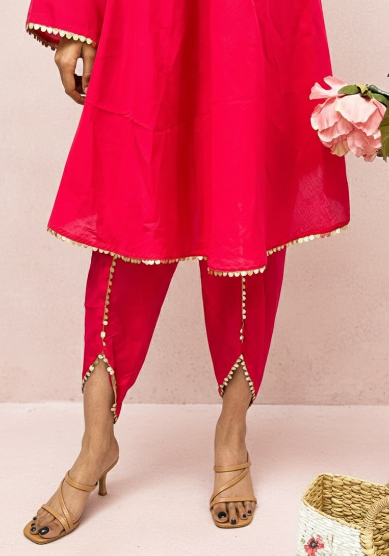 PINK SEQUINS HIGHLIGHTED KURTA SET WITH TULIP PANTS BESU INDIA
