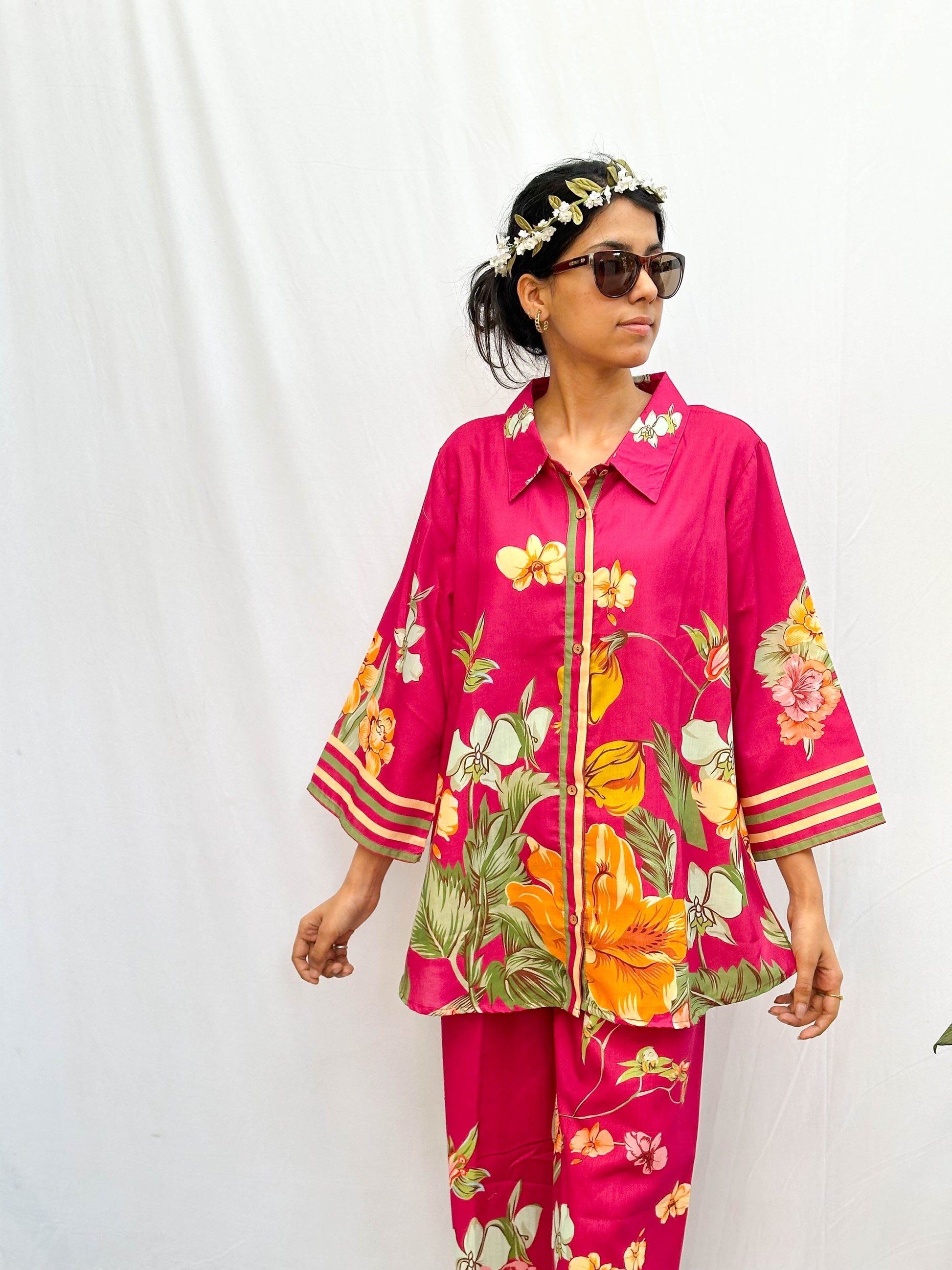 DARK PINK TROPICAL PRINT CO-ORD SET BESU INDIA