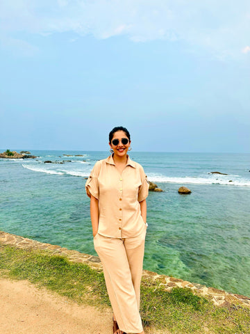 ACTOR MILANA NAGRAJ IN OUR SOFT COTTON BEIGE RELAXED SET BESU INDIA