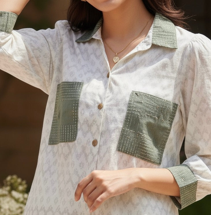SILVER PATTERN PRINT KURTA CO-ORD SET BESU INDIA