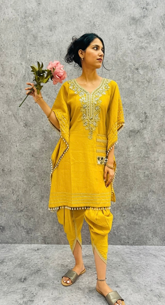 MUSTARD KHAFTAN WITH DOTHI PANTS BESU INDIA