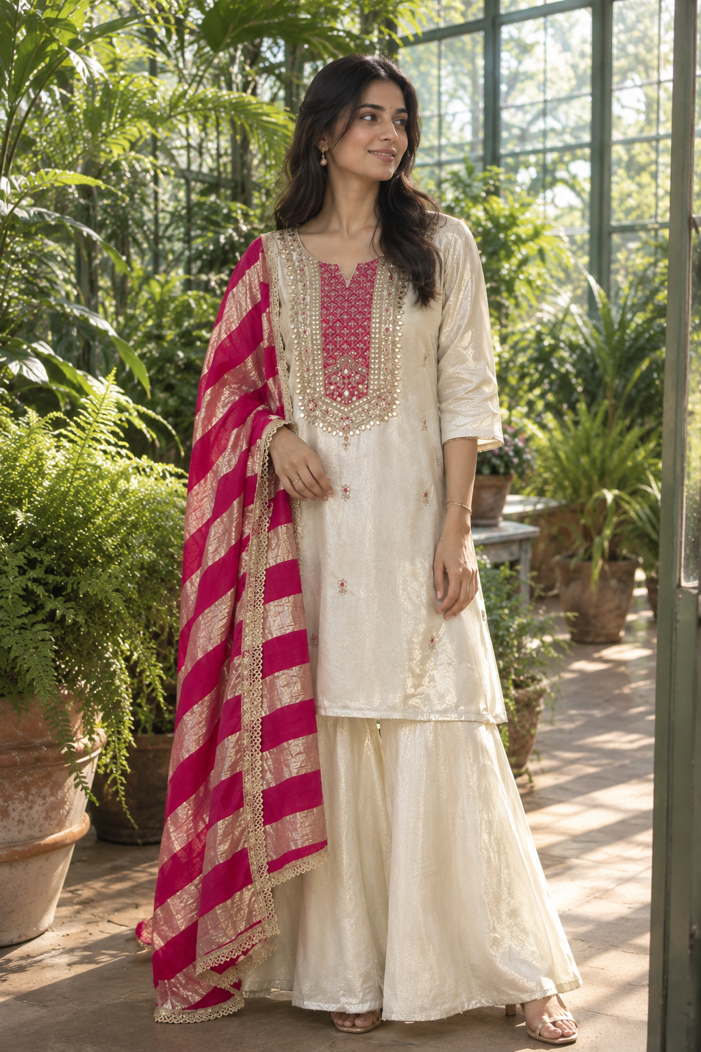OFF-WHITE SILK BLEND KURTA SET BESU INDIA