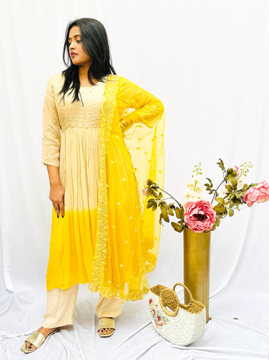 EMBROIDERED OMBRÉ DRESS WITH DUPUTTA (no pants) BESU INDIA
