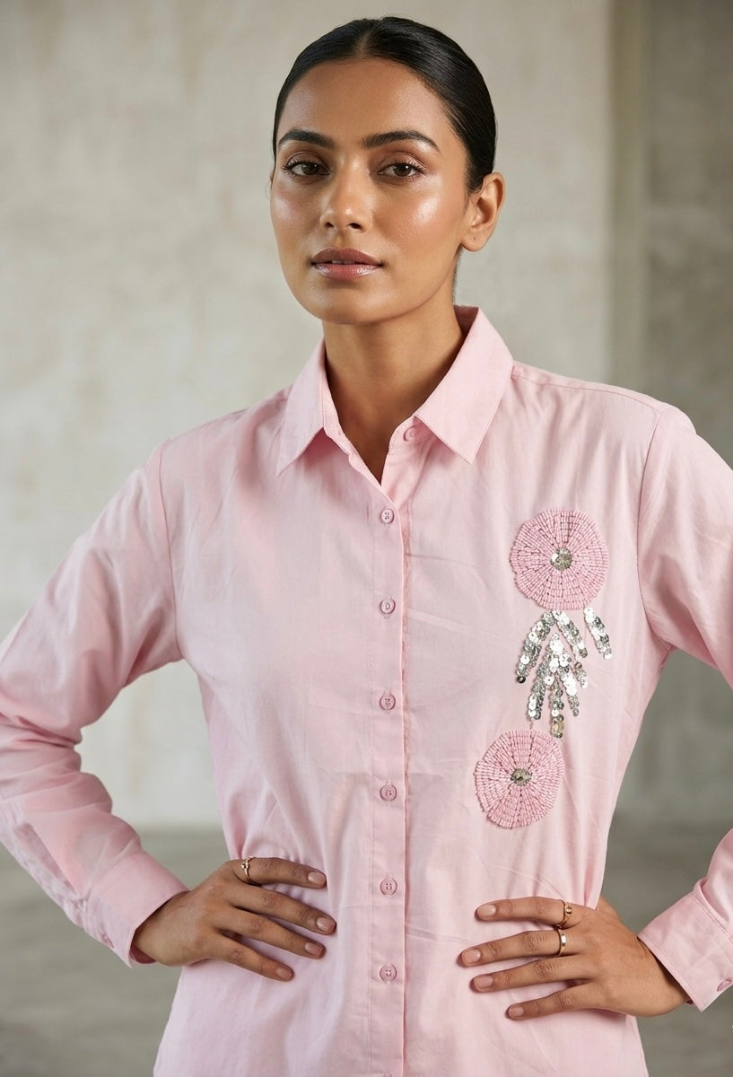 PASTEL PINK SHIRT WITH SEQUINED DETAIL BESU INDIA