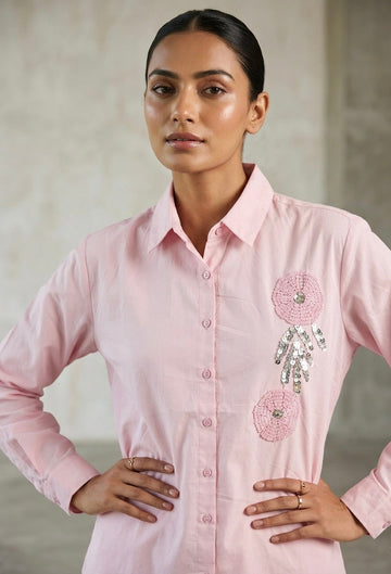 PASTEL PINK SHIRT WITH SEQUINED DETAIL BESU INDIA